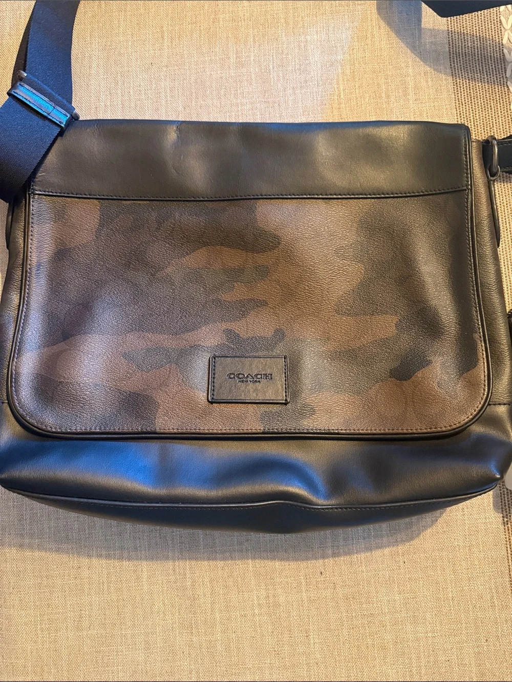 Coach Brown Camo Leather & Black Trim Messenger Bag